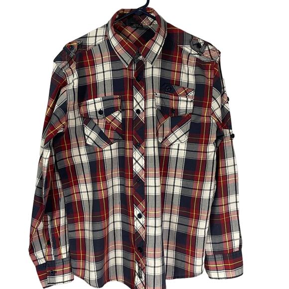 SouthPole Men's Long Sleeve Plaid Blue/Red/White/Yellow Size Large EUC - Picture 1 of 8